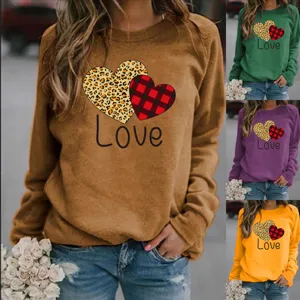 Women Valentine's Day Long Sleeve Fleece Sweatshirt Casual Cute Heart Print Pullover