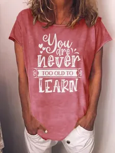 Casual red short sleeve women t-shirt with inspirational quote letter print daily wear top