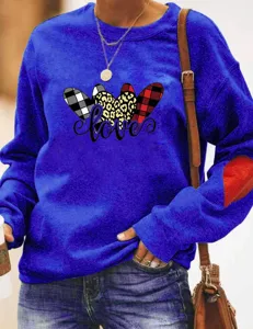 Women Long Sleeve Sweatshirt Casual Crewneck Heart Print Pullover Tops Fall Winter Cute Shirts