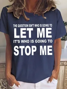 T-Shirt Décontracté à Manches Courtes pour Femmes en Fibre d'Acétate avec Slogan Imprimé Col Rond Top Mode Urbaine Confortable