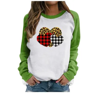 Casual Valentine's Day heart print long sleeve raglan sweatshirt for women, crew neck top.