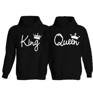 Women Men Casual King Queen Printed Hoodie Long Sleeve Couple Pullover Sweatshirt Crown Graphic Streetwear Top