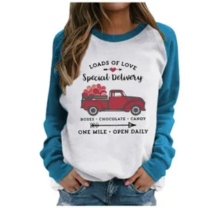 Women's Valentine Day Graphic Raglan Long Sleeve Casual Cute Sweatshirt Pullover Top