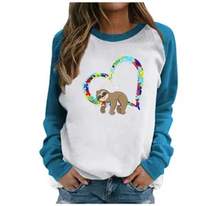 Casual long sleeve sweatshirt featuring a cute sloth and heart graphic, comfortable fit.