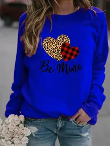 Women Valentine Crewneck Sweatshirt Long Sleeve Leopard Heart Graphic Casual Pullover Top