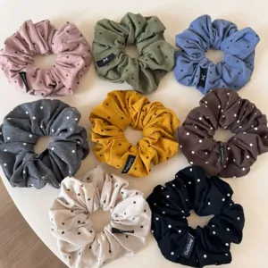 Korean style polka dot scrunchies hair ties set in multi-colors for women daily wear.