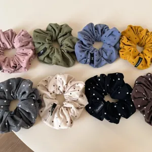 Korean style polka dot hair scrunchies set, high elasticity pleated hair ties for women.