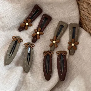 Brown floral hair clips set fabric snap clips cute hair accessories for women and girls