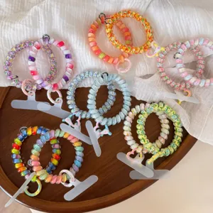 Colorful spiral telephone wire hair ties, high elasticity, cute dopamine hair accessories set.
