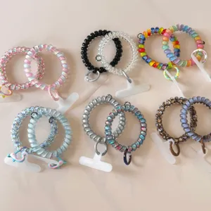 Colorful spiral hair ties phone cord hair bands set detail view multi-color elastic hair accessories
