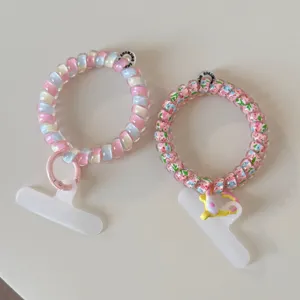 Colorful gradient and floral telephone wire hair ties with cute pendants, high elasticity.