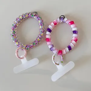 Colorful telephone wire phone wrist strap rainbow spiral hair tie lanyard with tether tab