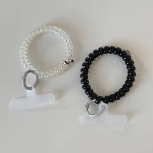 Spiral hair tie phone lanyard set, high elasticity rainbow and black phone tether tabs for daily use.