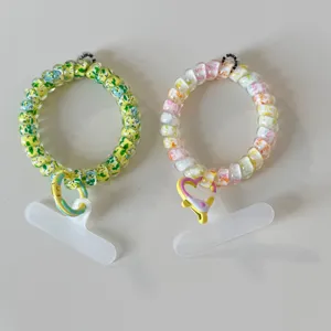 Gradient rainbow telephone wire hair tie cute dopamine floral phone lanyard hair accessories