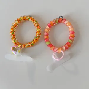 Gradient rainbow telephone wire hair tie high elastic hair rope accessory detail view