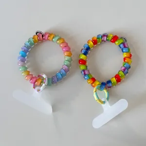 Colorful gradient rainbow telephone wire hair ties elastic phone lanyards hair accessories.