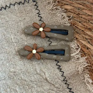 Brown floral fabric hair clips retro snap clip cute hair accessories for women and girls