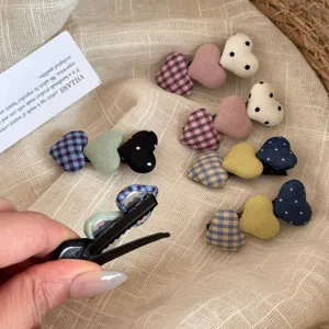 Lindos pasadores de pelo de corazón con lunares y cuadros estilo coreano, accesorios para cabello.