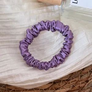 Purple satin silk hair scrunchie, elegant ponytail holder for daily hair styling accessories.