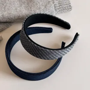 Serre-tête en tissu double couche coréen rétro large denim bandeau minimaliste
