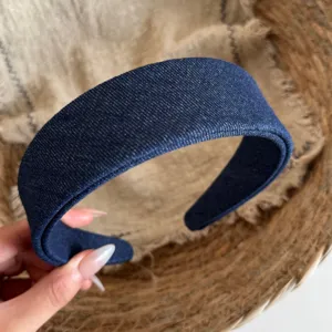 Serre-tête large en denim rétro style coréen accessoire de cheveux en tissu uni chic
