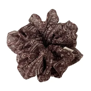 Vintage brown paisley print scrunchie mallion, elafris kai diaspefstiki yfasmatini yli.