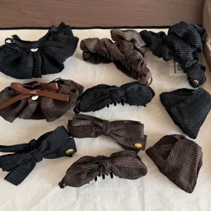 Maillard Polka Dot Gauze Hair Tie Bow Hair Claw Clip Set Elegant Versatile Scrunchies Hair Accessories For Women Commuting Daily Jewelry