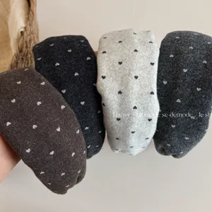 Élégant Serre-Tête en Tissu Lainage à Bord Large pour Femmes Doux Cœur Pois Automne Hiver Bandeau Cheveux Classiques Accessoires