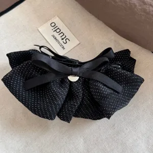 Black polka dot hair bow clip fabric hair accessory elegant daily wear hair styling tool