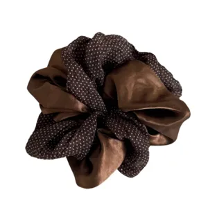 Brown polka dot sheer satin scrunchie elegant hair tie for women daily commuter styling