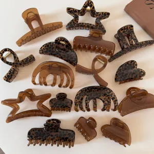 Pinza a Granchio per Capelli da Donna Stile Coreano Marrone Caramello Stampa Leopardata Plastica Antiscivolo Geometrico Stella Cuore Accessori Capelli