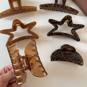 Set mollette per capelli leopardo marroni, pinze a stella carine per capelli spessi donna.