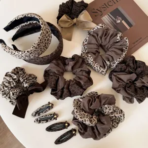 Coletero para Cabello con Estampado de Leopardo Estilo Coreano Diadema de Tela Bloque de Color Pinza Lazo Elegantes Accesorios Mujer