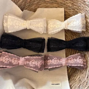 Élégant ensemble de pinces à cheveux en dentelle et résille, accessoires mignons pour femmes.