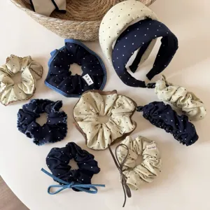 Koreaanse stijl marineblauwe stippen haarscrunchies en haarbanden detailset voor dames