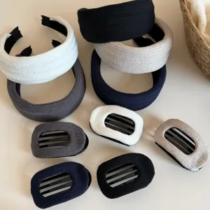 Ensemble serre-tête et pince à cheveux en tissu rayé gaufré coréen, accessoires chic femmes.
