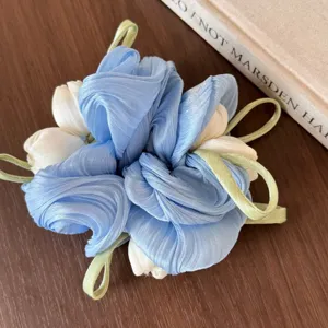 Blauwe witte tulp bloem haarscrunchie stof haarelastiek elegante dagelijkse accessoire