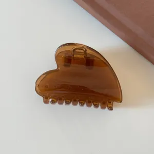 Molla per capelli trasparente marrone a cuore, elegante pinza in resina per acconciatura donna.