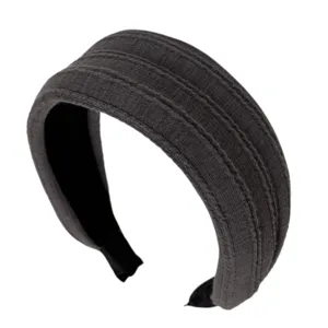 Serre-tête large en tissu côtelé pour femmes, accessoire de cheveux gris foncé élégant.