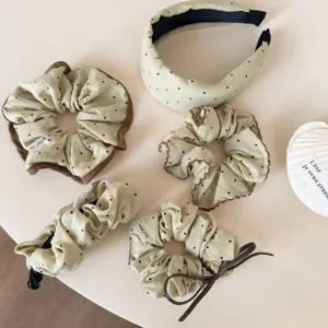Koreaanse stippen haarelastiekjes haarband set stoffen haaraccessoires detailweergave