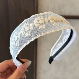Bandeau brodé en dentelle blanche élégant cerceau de cheveux accessoire de mode femme