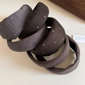 Koreaanse Stijl Polka Dot Brede Haarband Handgemaakt Stof Effen Kleur Haar Reif Herfst Winter Elegante Haaraccessoires Voor Dames