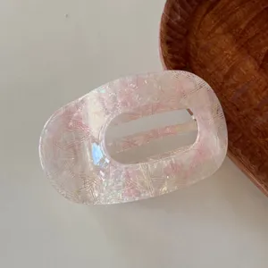 Elegante fermaglio per capelli piatto in acetato, texture abalone rosa, comoda grande molletta.