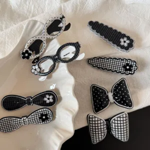 Pince à Cheveux Lunettes Fleur Nœud Papillon Mignon Style Coréen Douce Pince Bec de Canard Carreaux Polka Dot Frange Latérale Barrette Coiffure Fait Main pour Femme