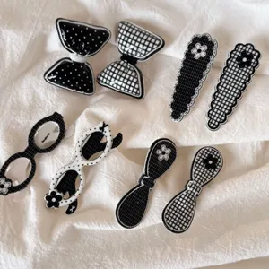 Ensemble de pinces à cheveux noir et blanc style coréen, nœud et lunettes accessoires mignons