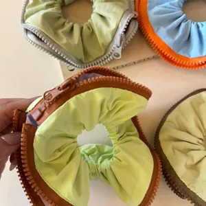 Korean style zipper scrunchie hair band high elastic hair tie for women detail view