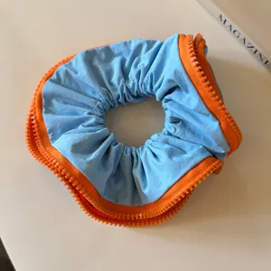 Blue and orange zipper scrunchie creative hair accessory elastic hair band for daily wear