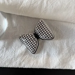 Pince à cheveux nœud à carreaux noir et blanc style coréen mignon accessoire coiffure chic