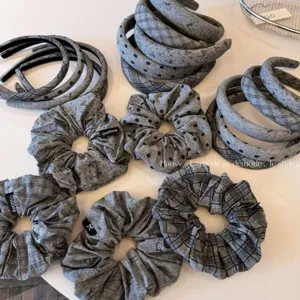 Accessori Capelli Donna Grigio Scuro Tessuto Quadri Pois Elastico Fiocco Cerchietto Plissettato per Quotidiano Pendolarismo