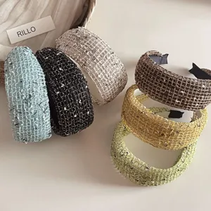 Korean style tweed mesh wide hair hoop elegant fashion headband hair accessories